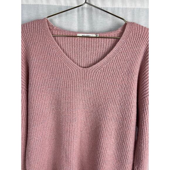 Moussy Sweater Pink Rib V-Neck Pullover Coquette Quiet Luxury Capsule Cozy Soft - Picture 2 of 6